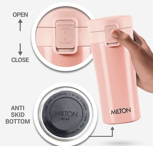 Milton Coffee Mug Thermosteel Hot or Cold Insulated Flask for Soup, Water, 350 ml, Peach | Leak Proof | Rust Proof | Tea Mug | Juice Mug | Easy Grip | Easy to Carry - Image 2